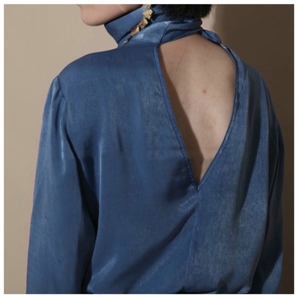 Soft Silky Blue Versatile Tie Top - Picture 6 of 7